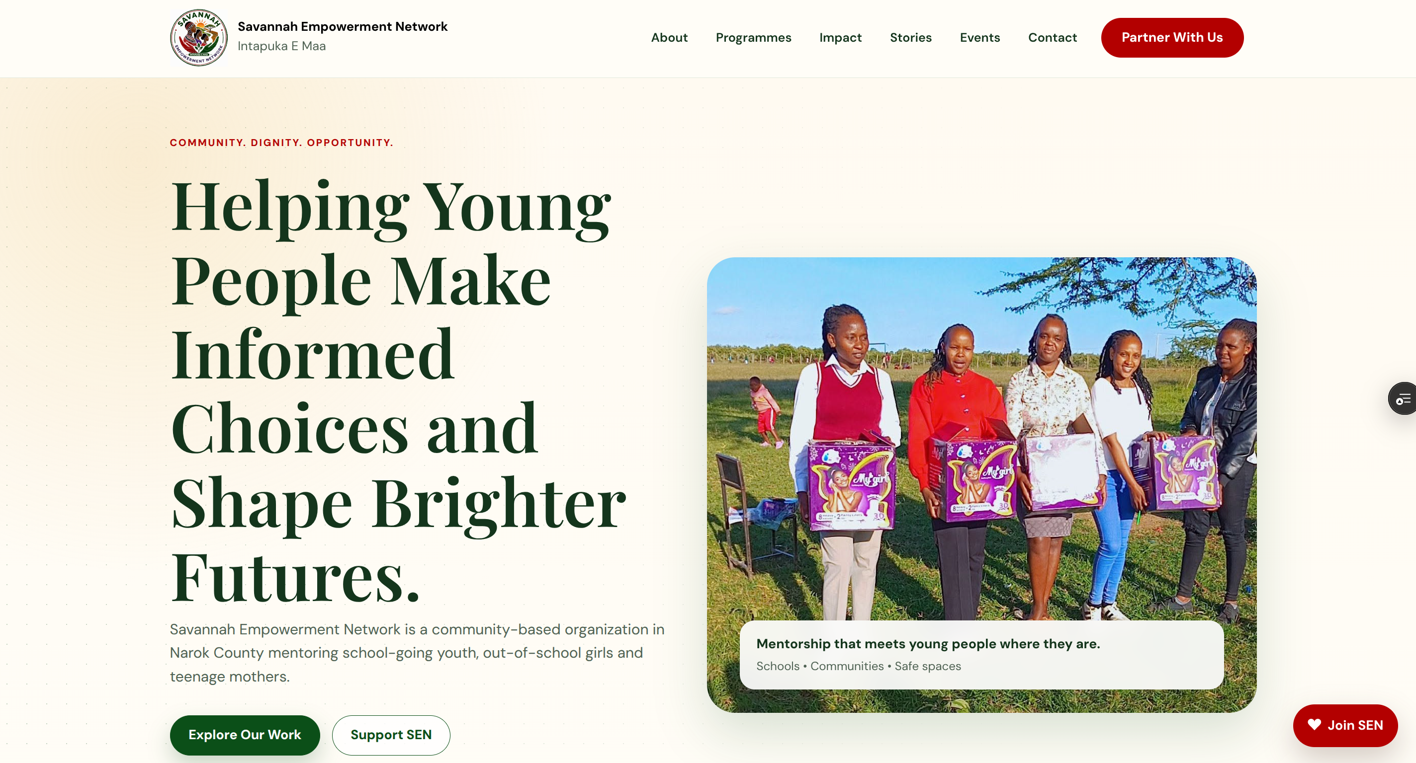 Savannah Empowerment Network website homepage